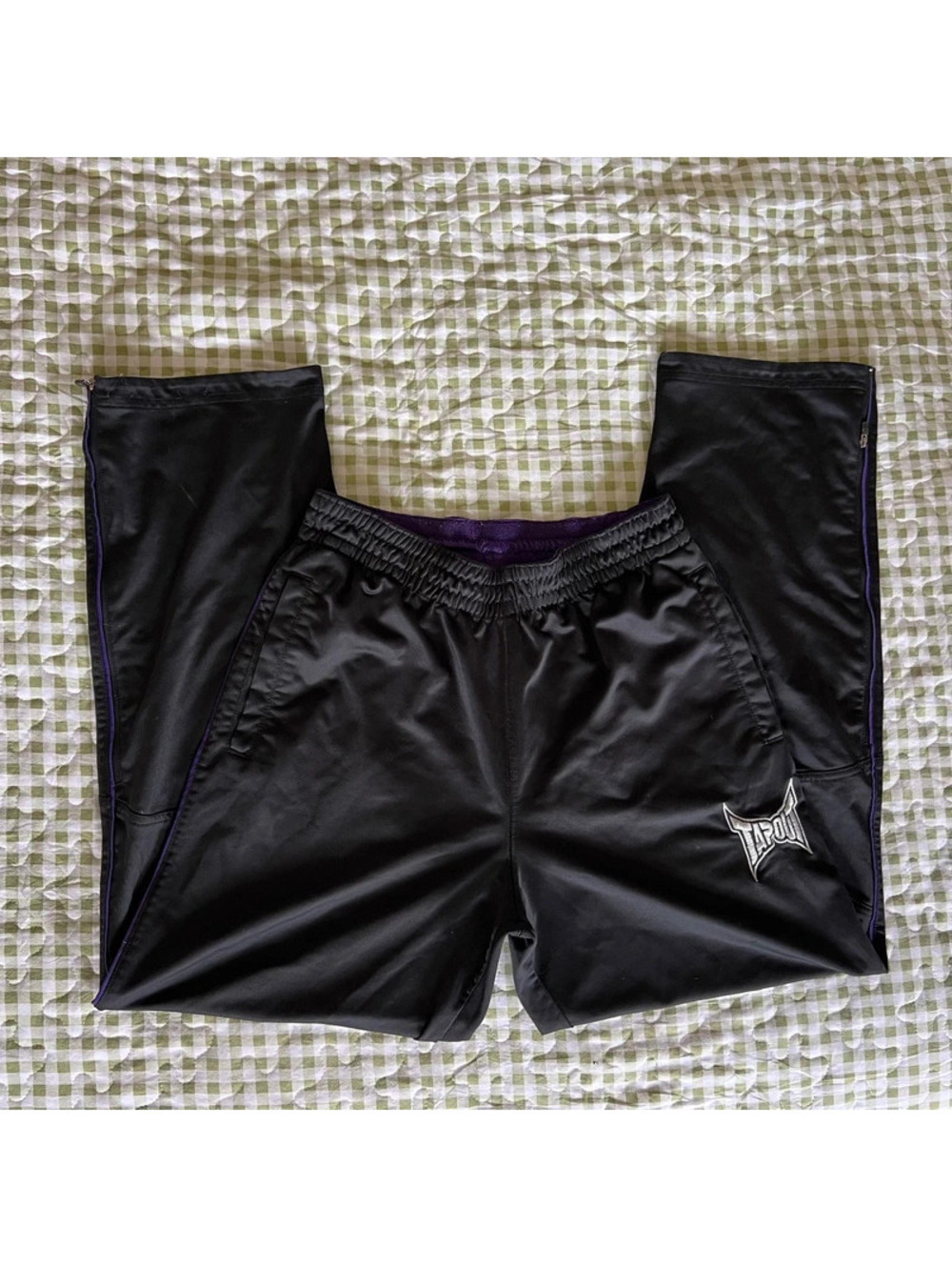 vintage tapout black embroidered y2k track pants
